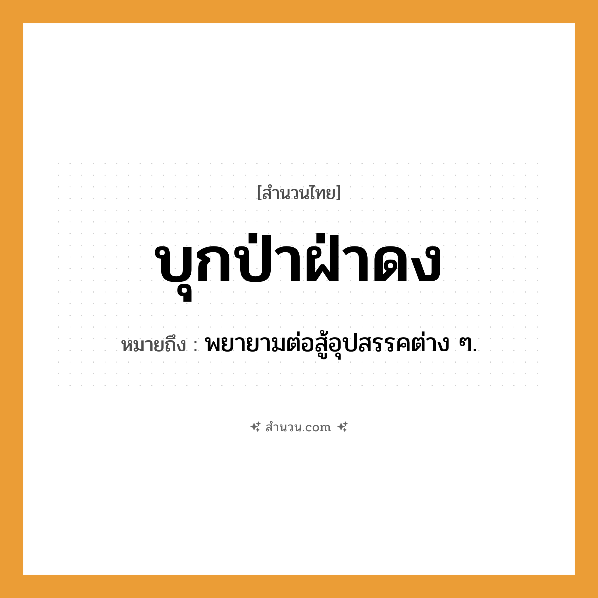 สำนวนไทย: บุกป่าฝ่าดง หมายถึง?, หมายถึง พยายามต่อสู้อุปสรรคต่าง ๆ.